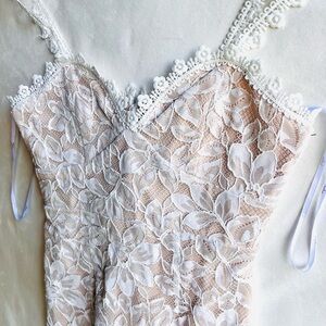 Lulu's White Floral Lace Midi Dress with Nude Lining